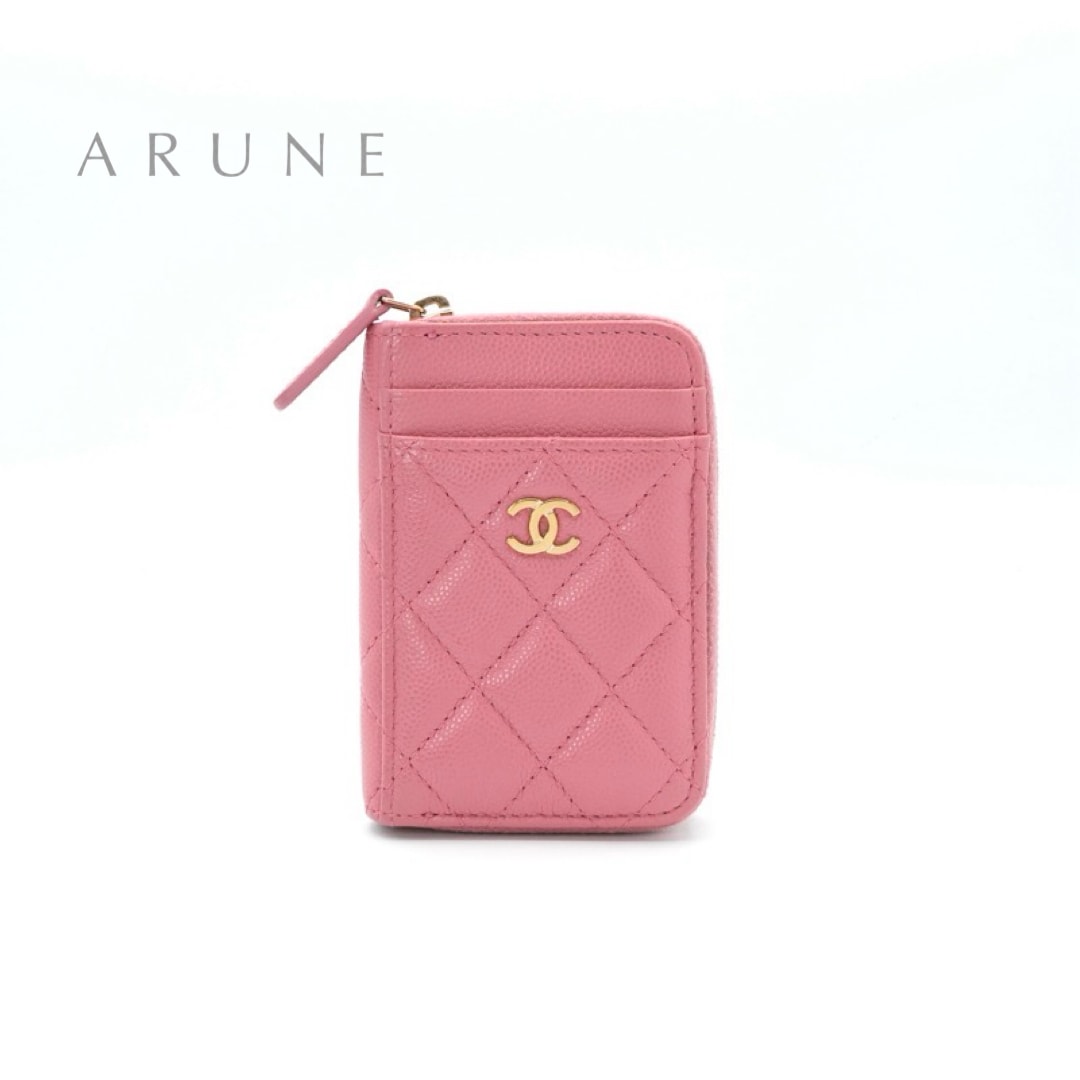 シャネル CHANEL 財布 コインケース 小銭入れ ピンク ゴールド ココマーク マトラッセ クラシック ジップ カードケース