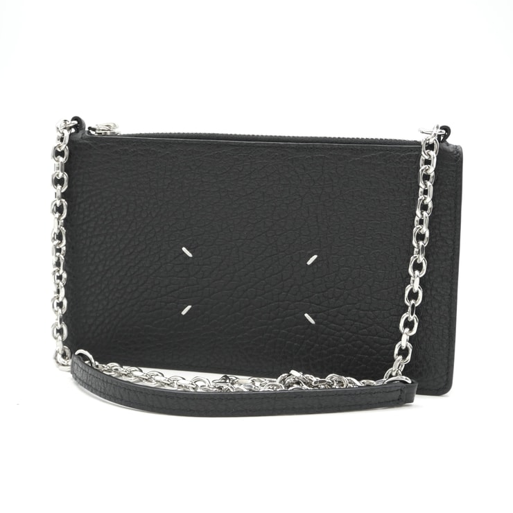 Maison Margiela(メゾンマルジェラ)チェーンウォレット ショルダーバッグ 4ステッチ ブラック レザー シルバー金具 SA1VL0038 P4455【中古】