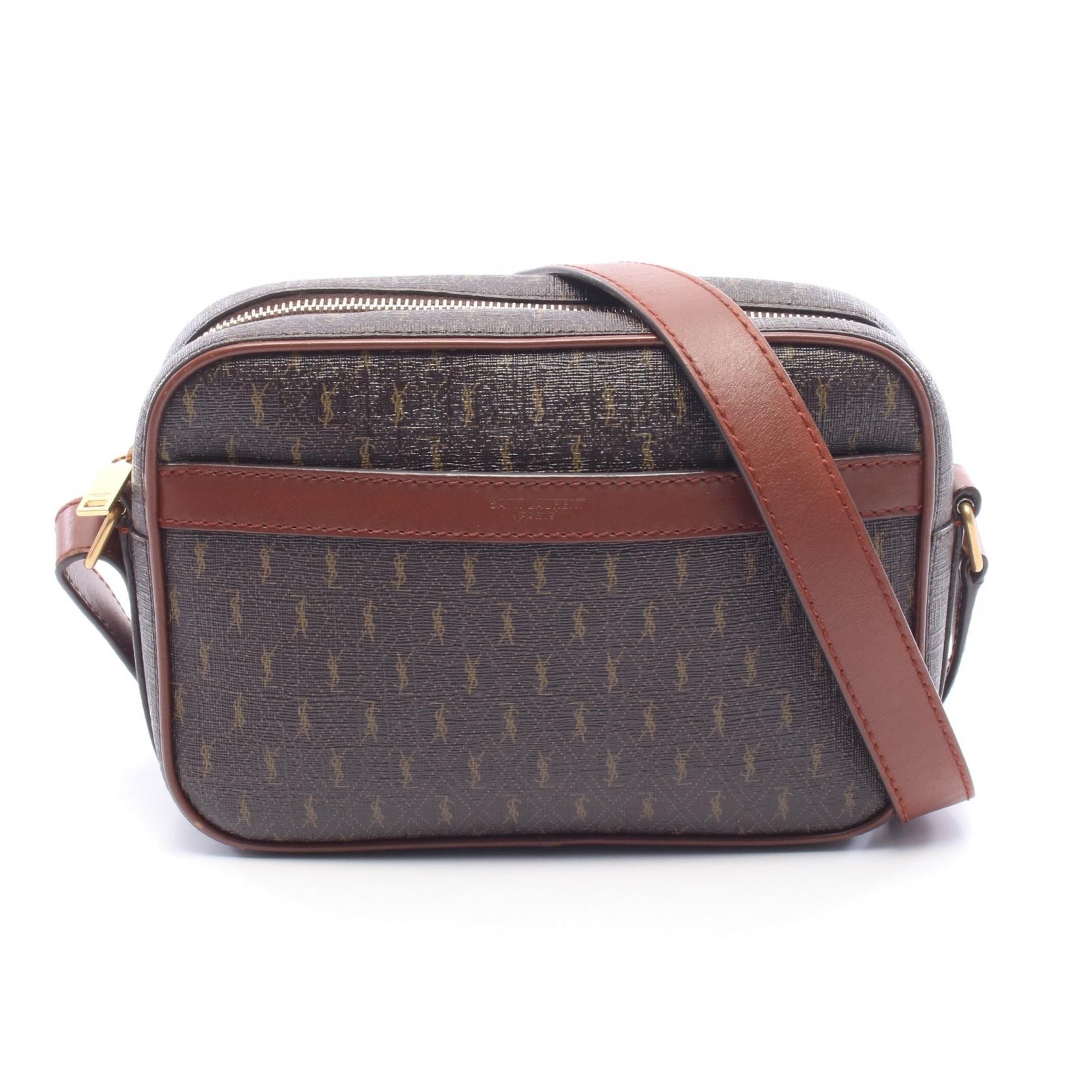 サンローランパリ SAINT LAURENT PARIS モノグラム カメラバッグ ショルダーバッグ バッグ PVCコーティングキャンバス レザー レディース ブラウン系 669957 【中古】