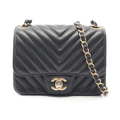 シャネル CHANEL シェブロン Vステッチ ミニ ショルダーバッグ バッグ ラムスキン(羊革) レディース ブラック系 A35200 【中古】