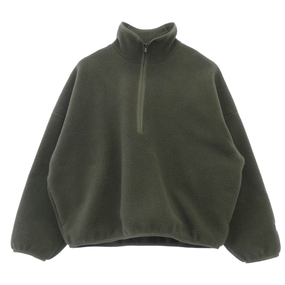 FEAR OF GOD フィアオブゴッド ESSENTIALS エッセンシャルズ プルオーバー ハーフジップ ボア フリース アノラック ジャケット トレーナー カーキ系 M【中古】