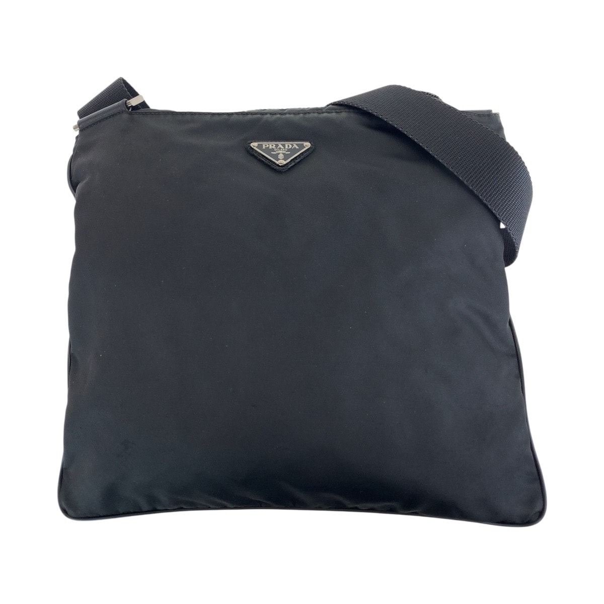 PRADA プラダ テスート 三角ロゴプレート ブラック 黒 シルバー金具 ナイロン ショルダーバッグ ポシェット 505223 【中古】