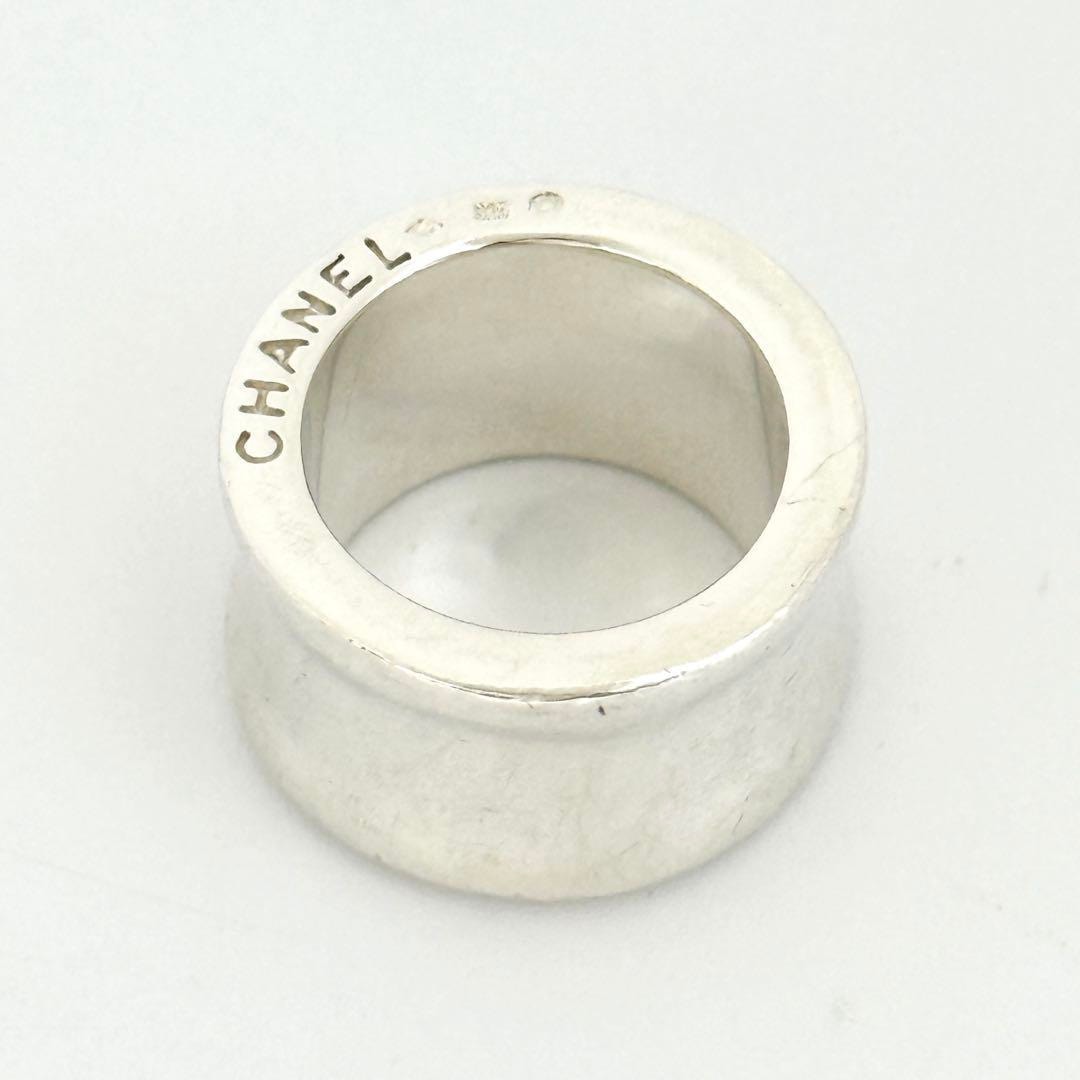 【12号】シャネル ヴィンテージ リング シルバー ワイド 指輪 サイドロゴ