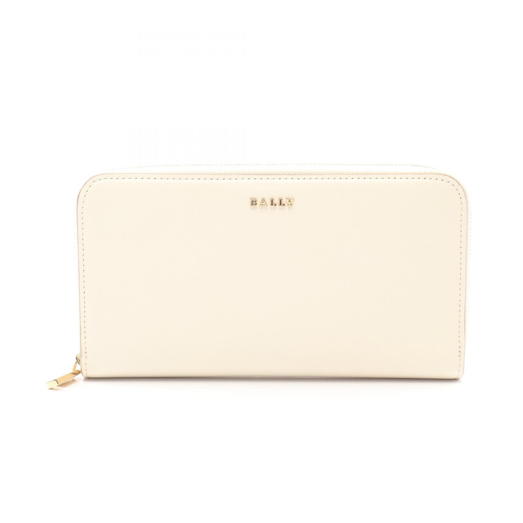 バリー BALLY ロゴ ラウンド長財布 財布 レザー レディース ホワイト系 6237126 【中古】