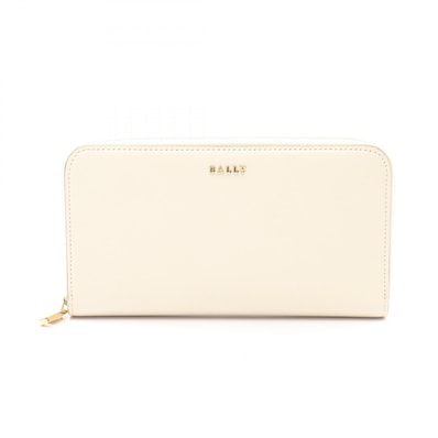 バリー BALLY ロゴ ラウンド長財布 財布 レザー レディース ホワイト系 6237126 【中古】