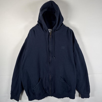 古着 リーボック Reebok パーカー 大きいサイズ ワンポイントロゴ刺繍 フルジップ フーディー ポケット 3XLT ネイビー メンズ