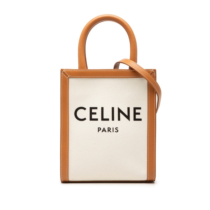 セリーヌ バーティカルカバ ハンドバッグ ショルダーバッグ 2WAY ホワイト ブラウン キャンバス レザー レディース CELINE 【中古】