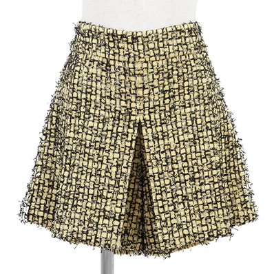 【未使用】CHANEL シャネル ショートパンツ サイズ 38 レディース 22P P72386 ツイード フリンジ キュロット ロゴ ライオンヘッドチャーム ショーツ サイドファスナー ボトムス イエロー ブラック 黒 黄 仏製 ヴィルジニー・ヴィアール期