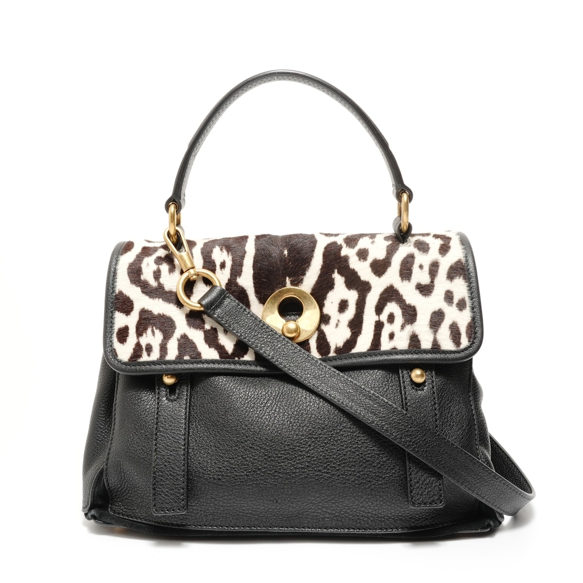 イヴ・サンローラン YSL YSL ミューズトゥ ハラコ レザー ハンドバッグ【中古】