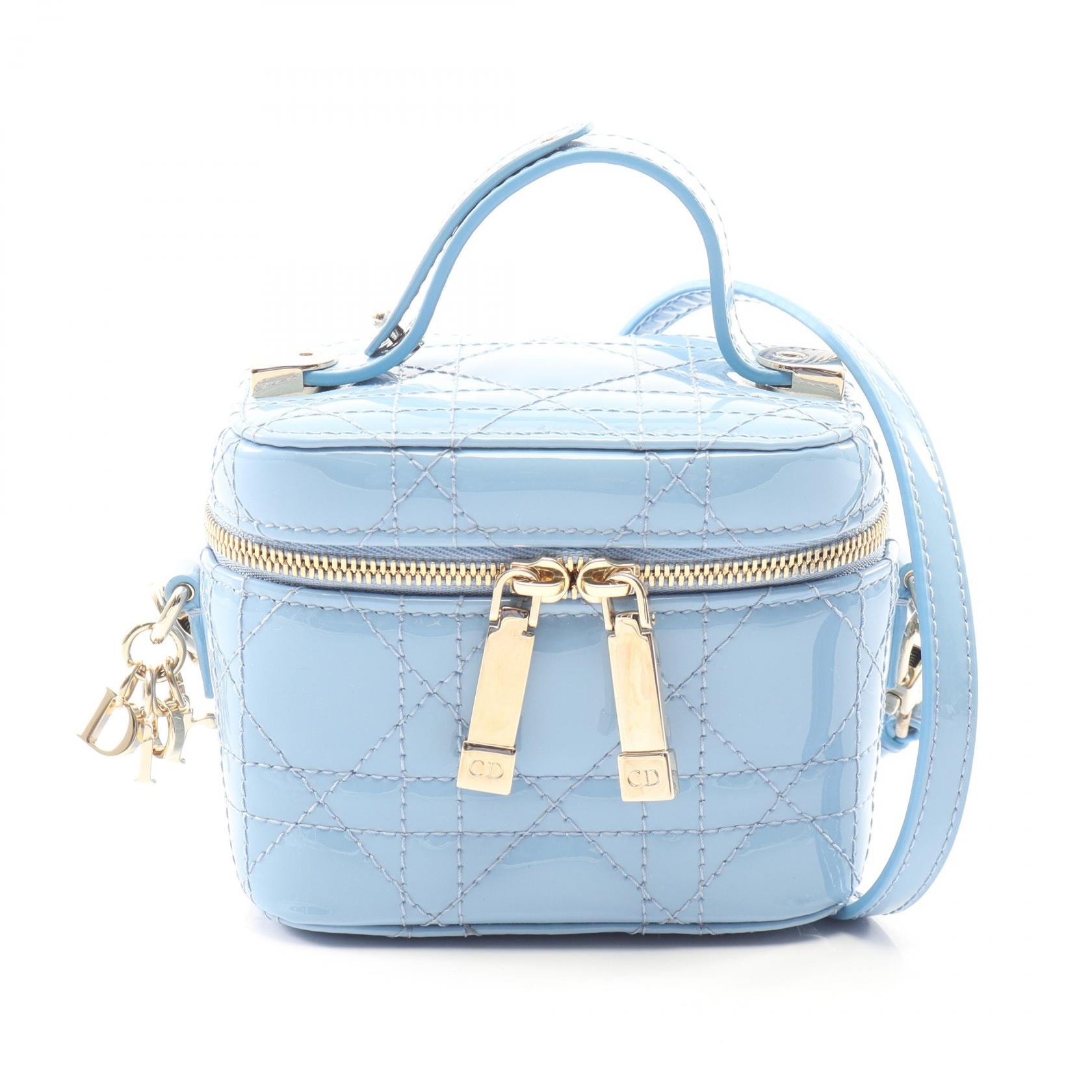 ディオール Dior レディディオール マイクロ バニティ カナージュ 2WAY ハンドバッグ バッグ パテントレザー レディース ブルー系 【中古】