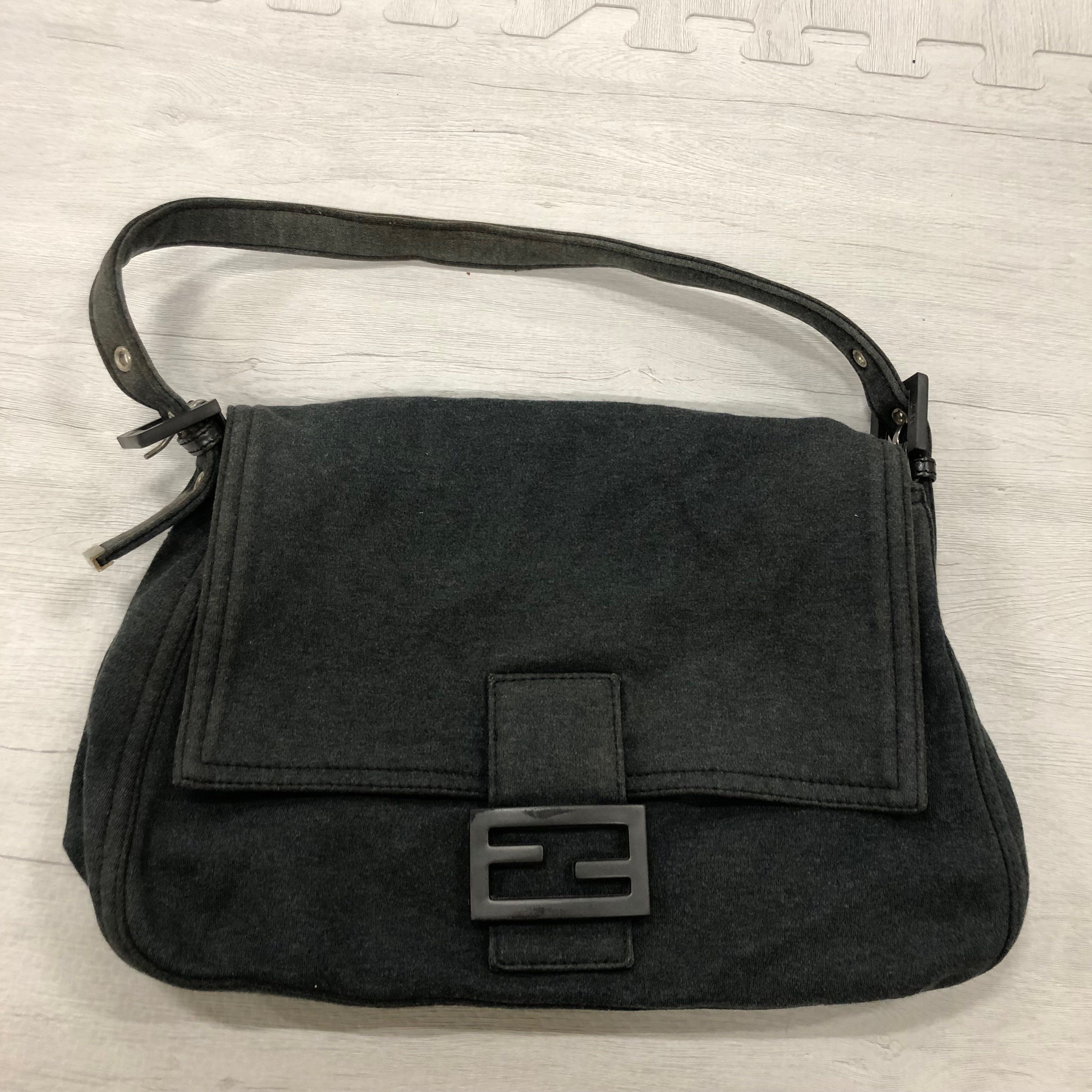 FENDI Cotton Canvas Shoulder Bag "Gray"