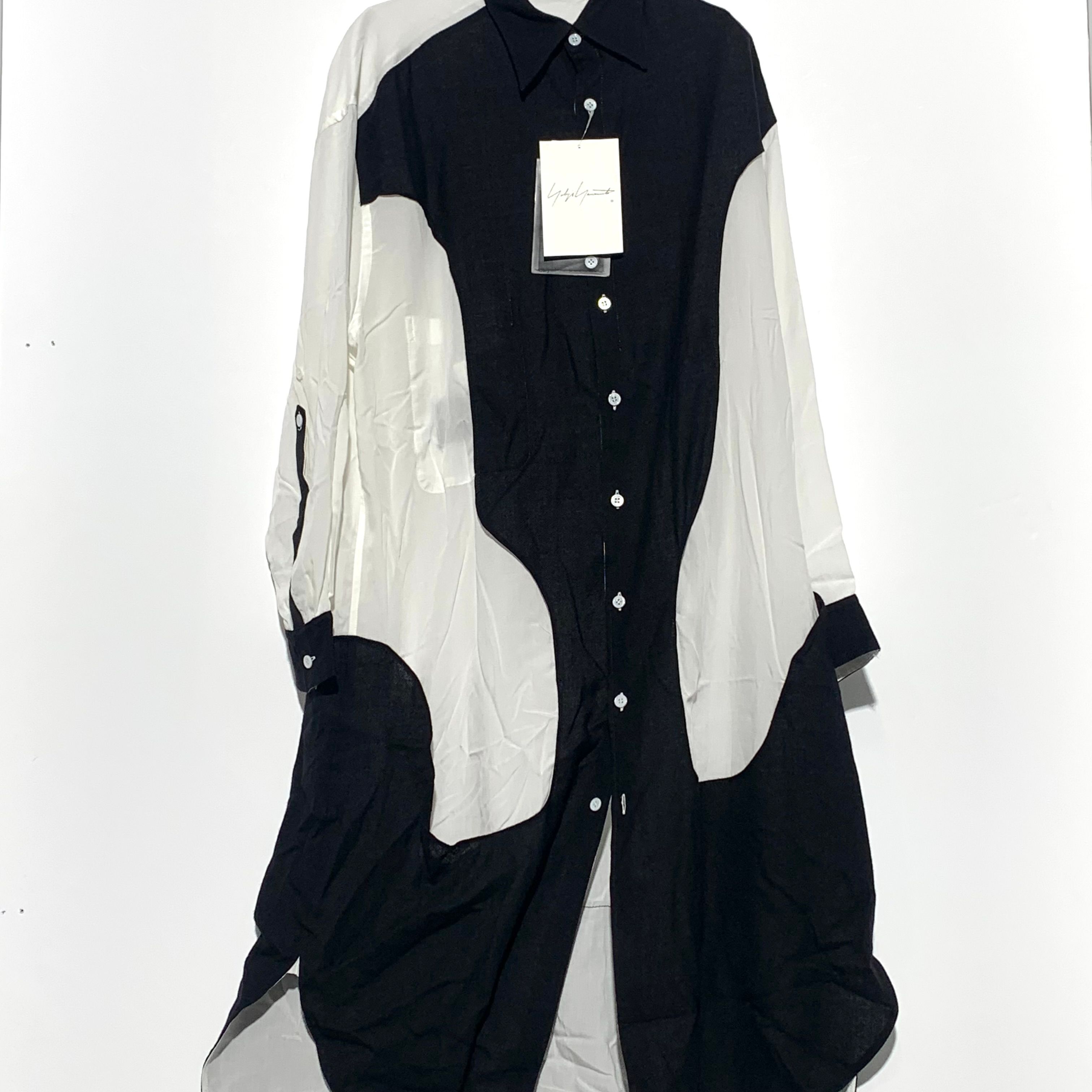 Yohji Yamamoto POUR HOMME BLACK AND WHITE SHIRT WITH DECON