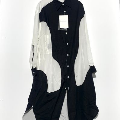 Yohji Yamamoto POUR HOMME BLACK AND WHITE SHIRT WITH DECON