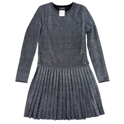 CHANEL シャネル ワンピース ラメニット プリーツ アパレル 服 長袖 36 メタリックシルバー レーヨン ポリエステル 金属化ポリエステル ナイロン レディース 秋 冬 美品【中古品】