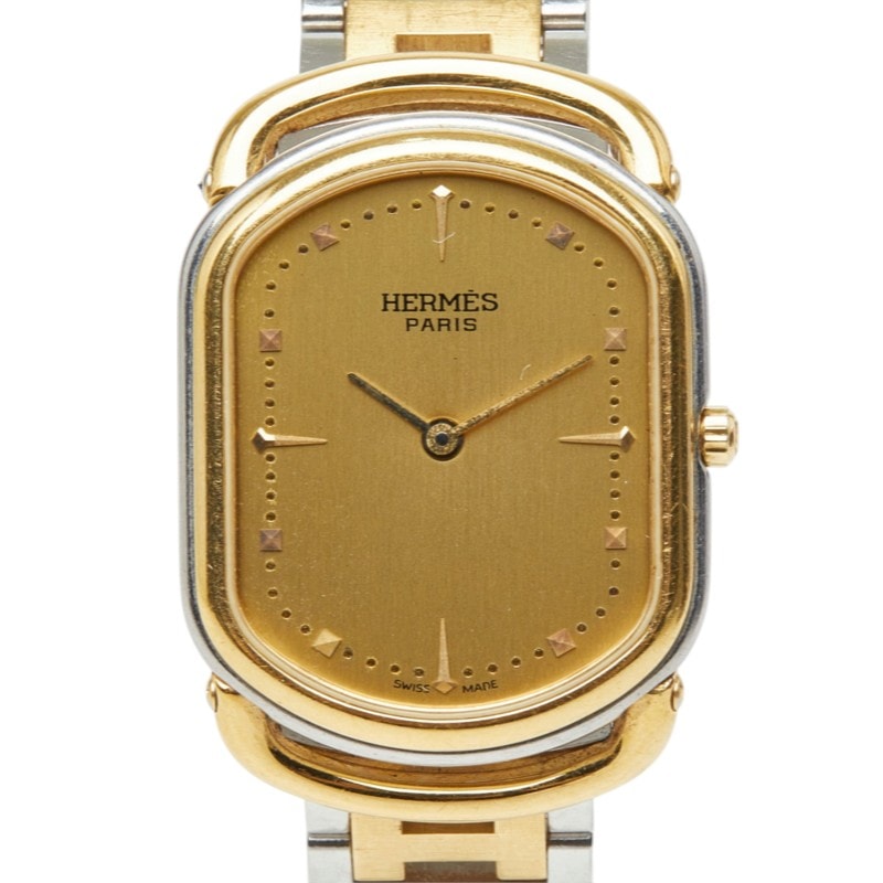 エルメス ラリー 腕時計 82.03.76 クオーツ ゴールド文字盤 ステンレススチール レディース HERMES 中古