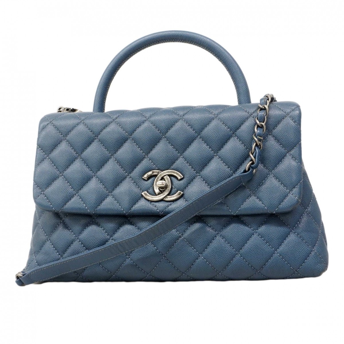 【6dd4681】シャネル ハンドバッグ マトラッセ チェーンショルダー キャビアスキン ブルー シルバー金具 2wayバッグ【中古】レディース