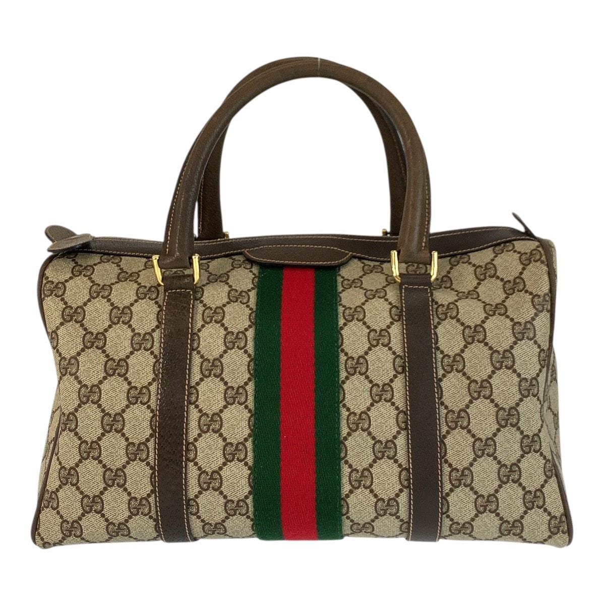 美品 GUCCI グッチ ヴィンテージ オールドグッチ シェリーライン ベージュ ブラウン ゴールド金具 GGスプリームキャンバス レザー/ ハンドバッグ ボストンバッグ 600823 【中古】