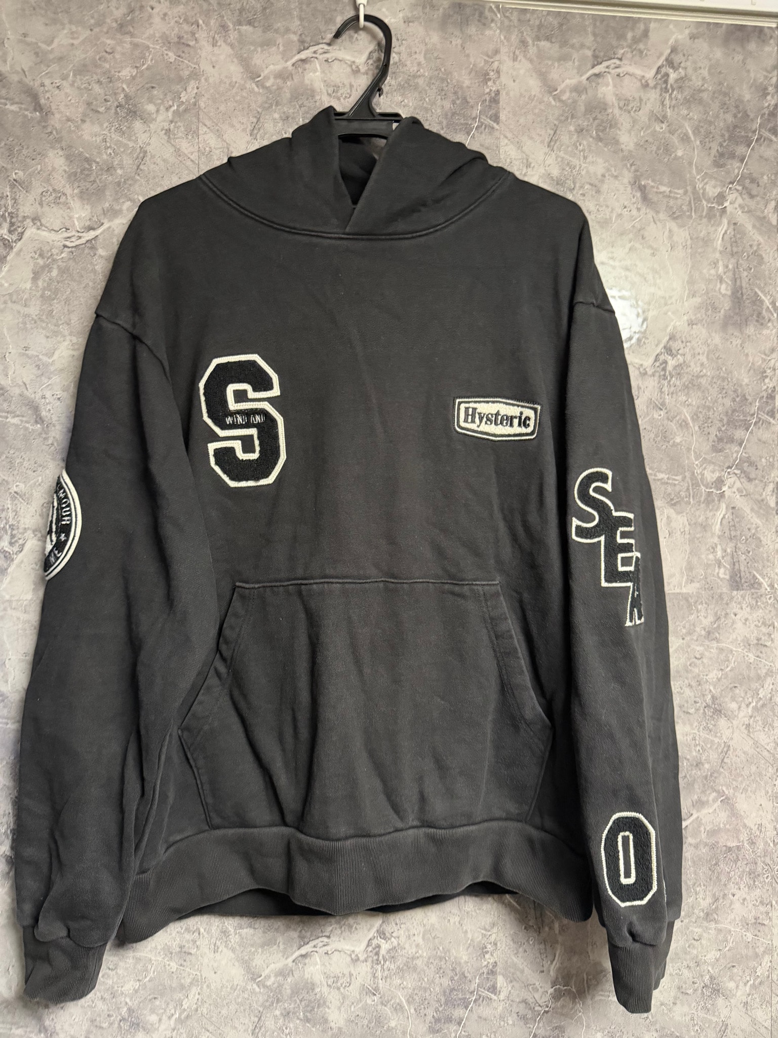 WIND AND SEA x HYSTERIC GLAMOUR Varsity Hoodie "Black"