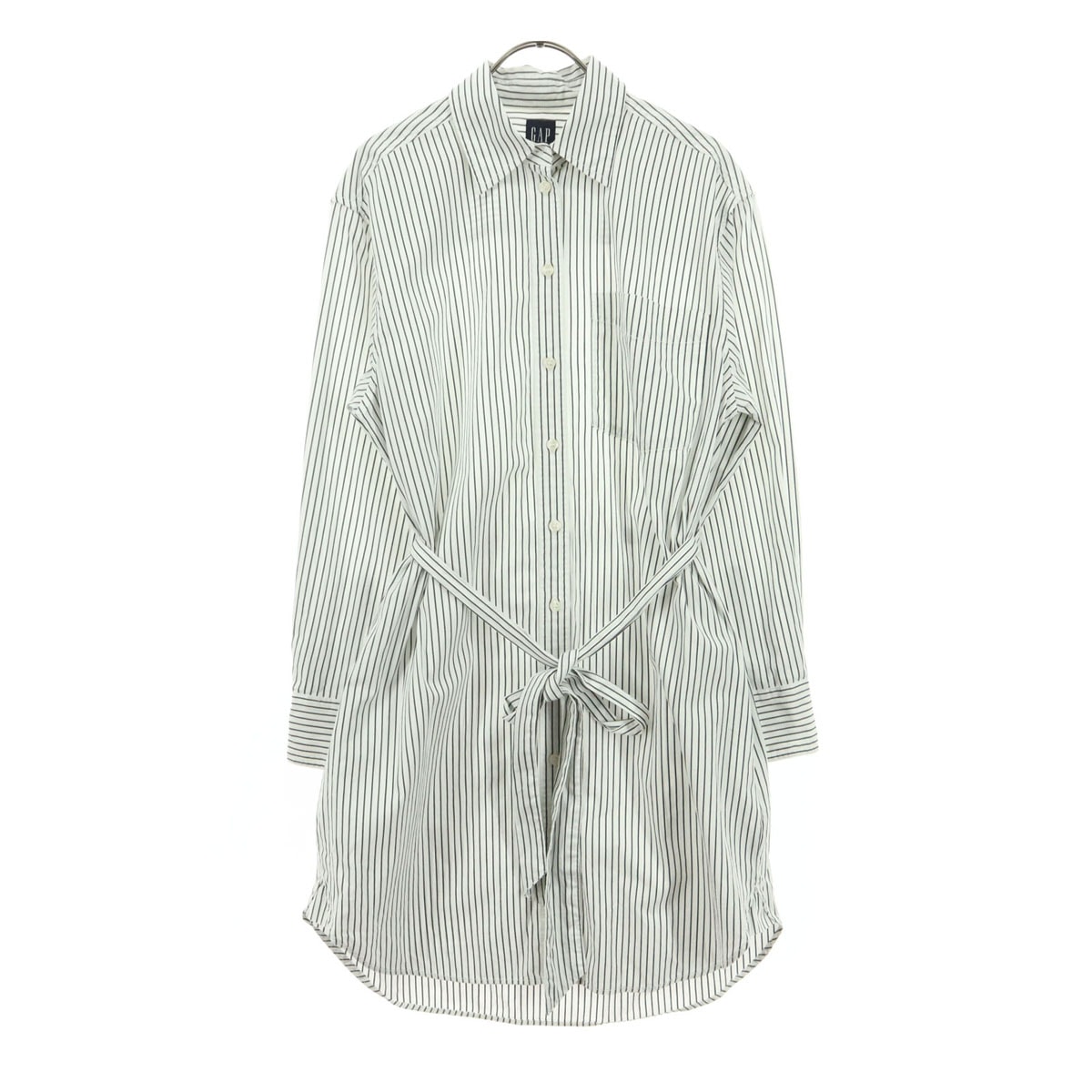 GAP ギャップ ストライプ柄 長袖 膝丈 シャツワンピース XS ホワイト