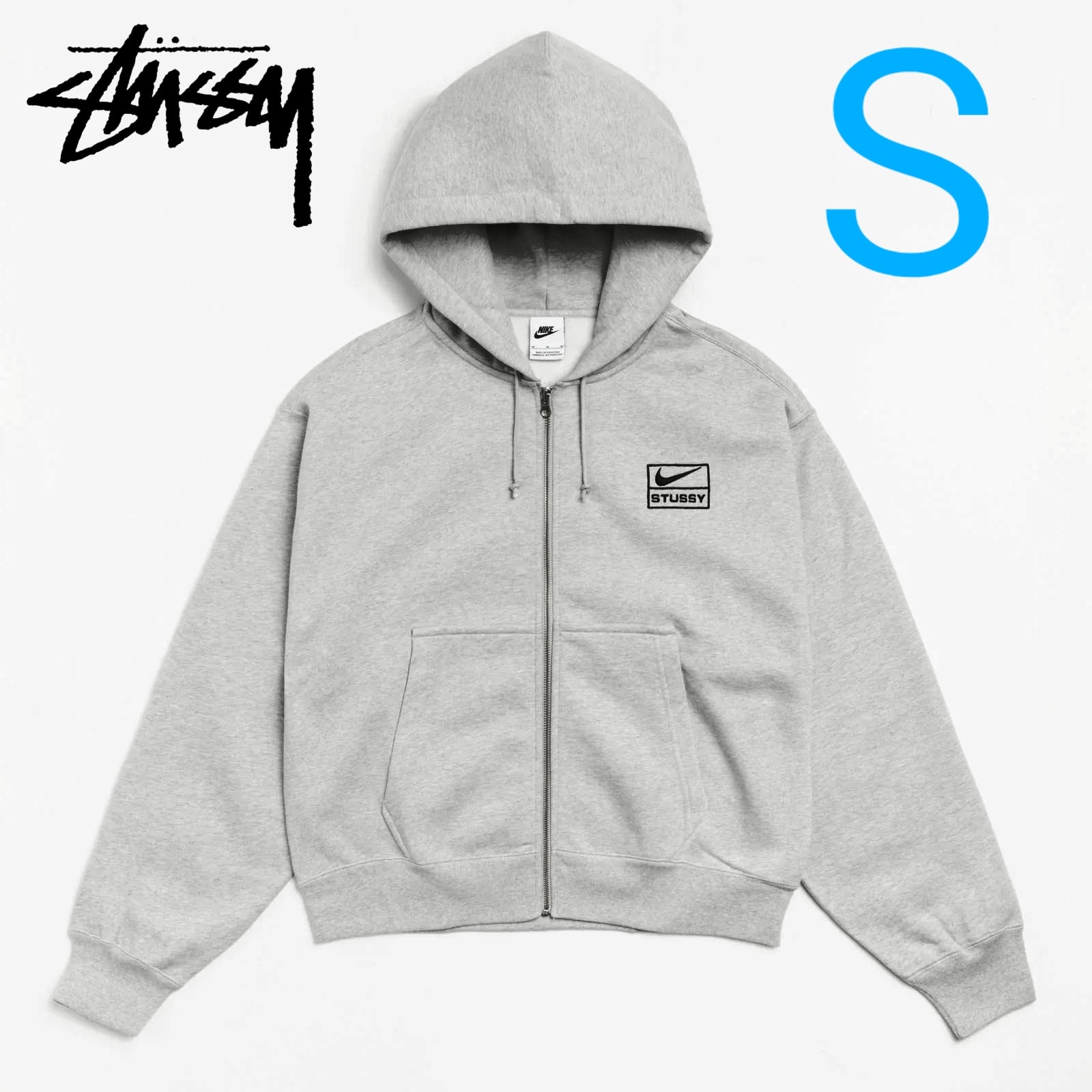 Stussy x Nike Fleece Zip Hoodie "Grey Heather" (US Size) FJ9181-050