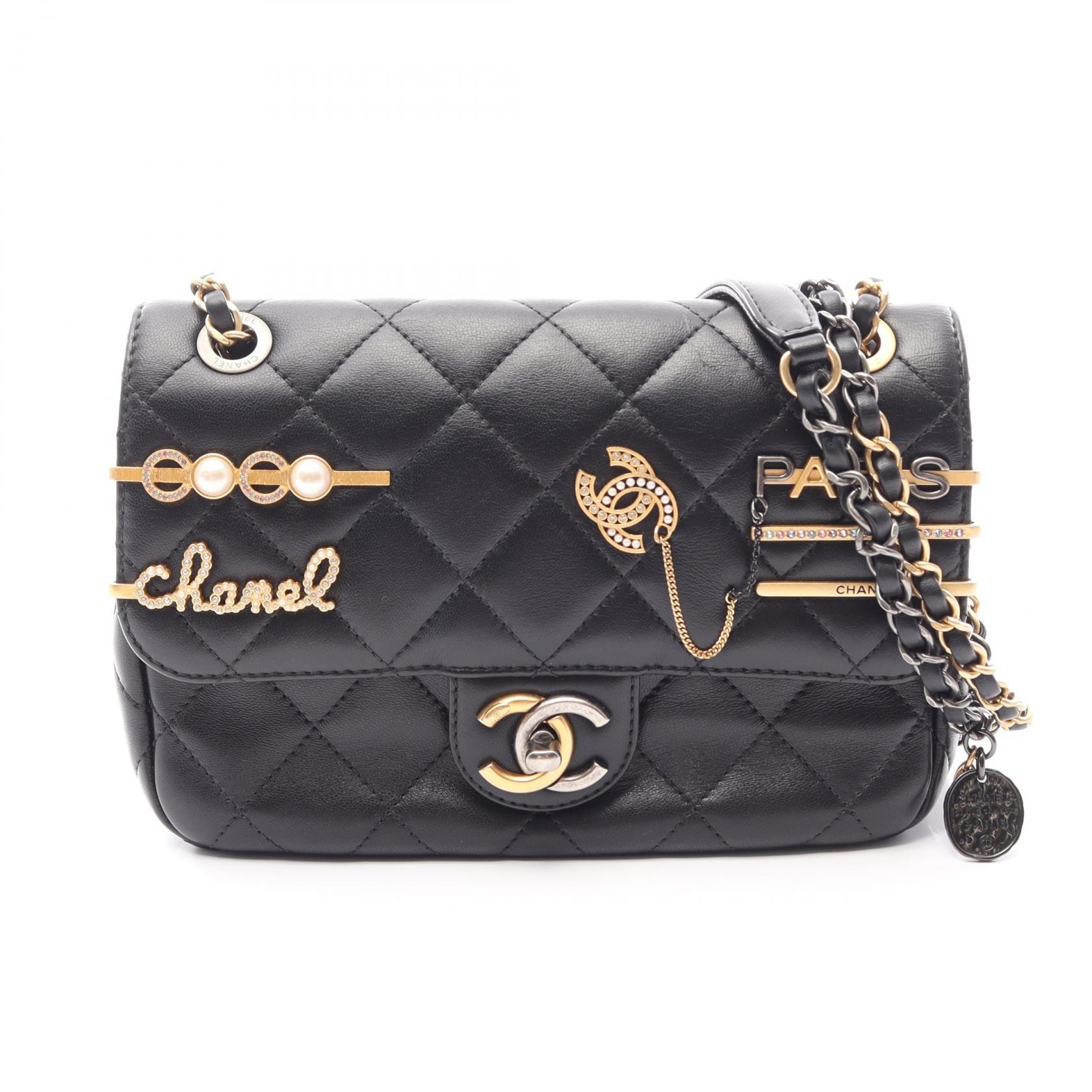 シャネル CHANEL マトラッセ コンビ金具 ショルダーバッグ バッグ ラムスキン(羊革) レディース ブラック系 AS2978 【中古】