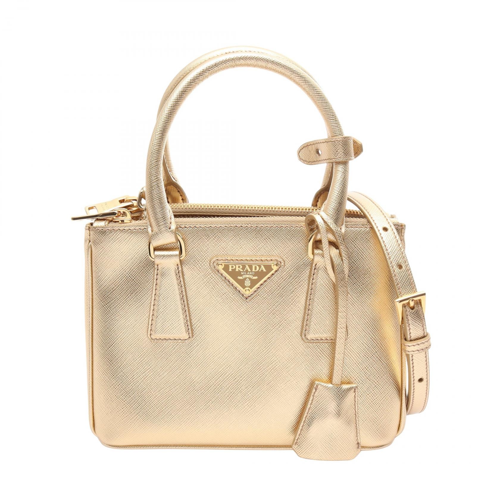 プラダ PRADA ガレリア 2WAY ハンドバッグ バッグ サフィアーノレザー レディース ゴールド系 1BA906 【中古】