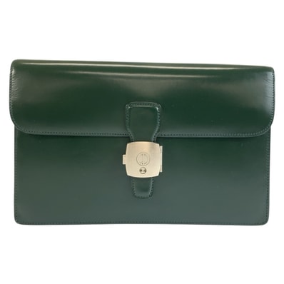 美品 Dunhill ダンヒル グリーン シルバー金具 レザー クラッチバッグ セカンドバッグ 604232 【中古】