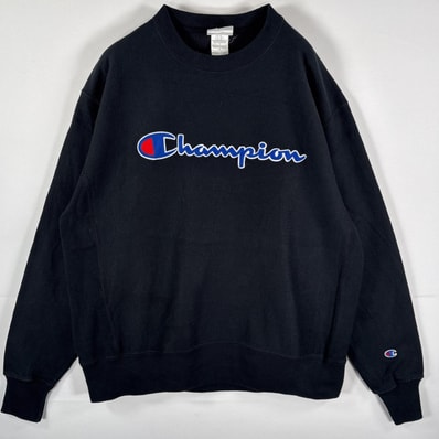 古着 チャンピオン Champion スウェット リバースウィーブ 復刻 ヘビーウェイト ブランドロゴ LARGE(JPN 2XL) ブラック メンズ