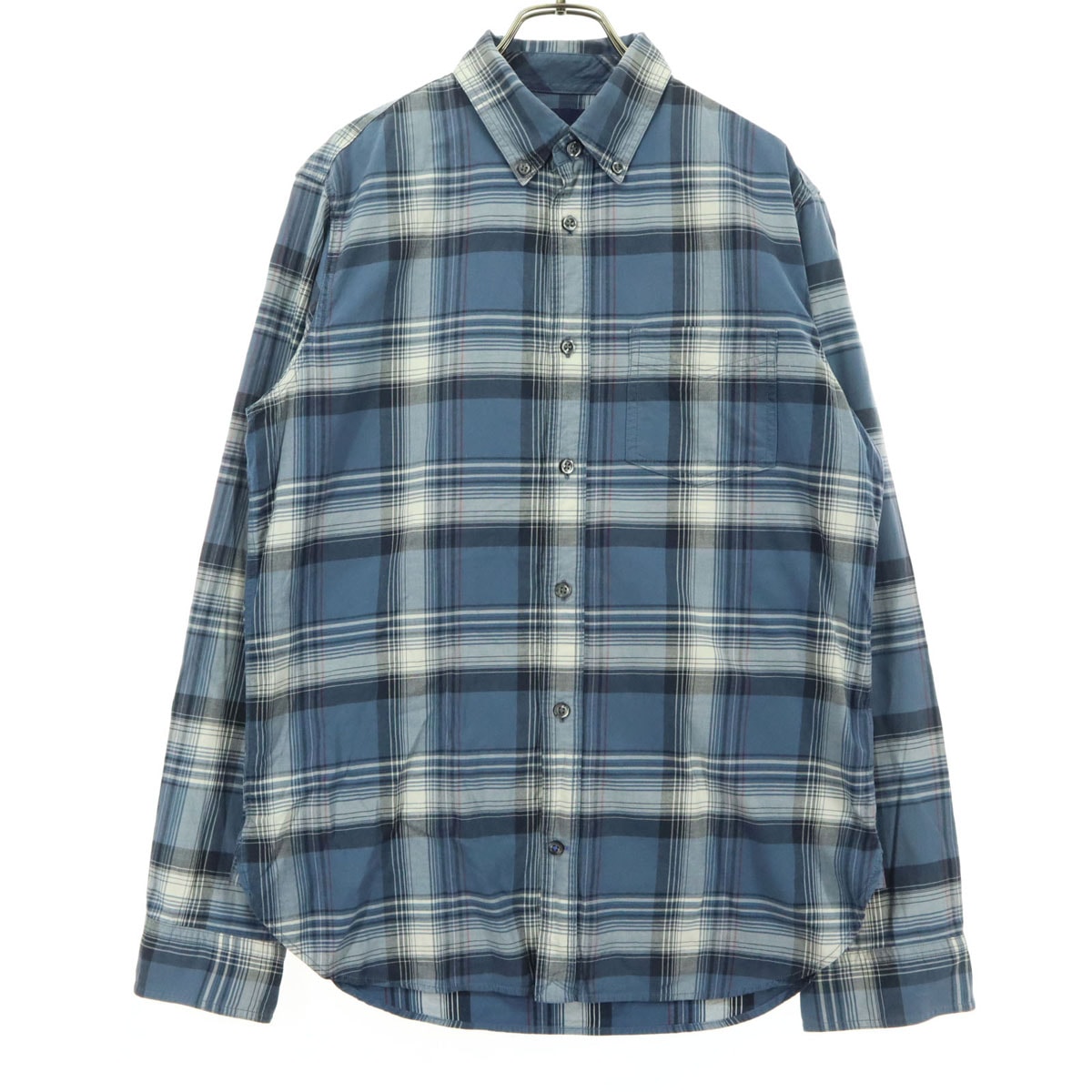 GAP ギャップ チェック柄 長袖 ボタンダウン コットンシャツ M ブルー系