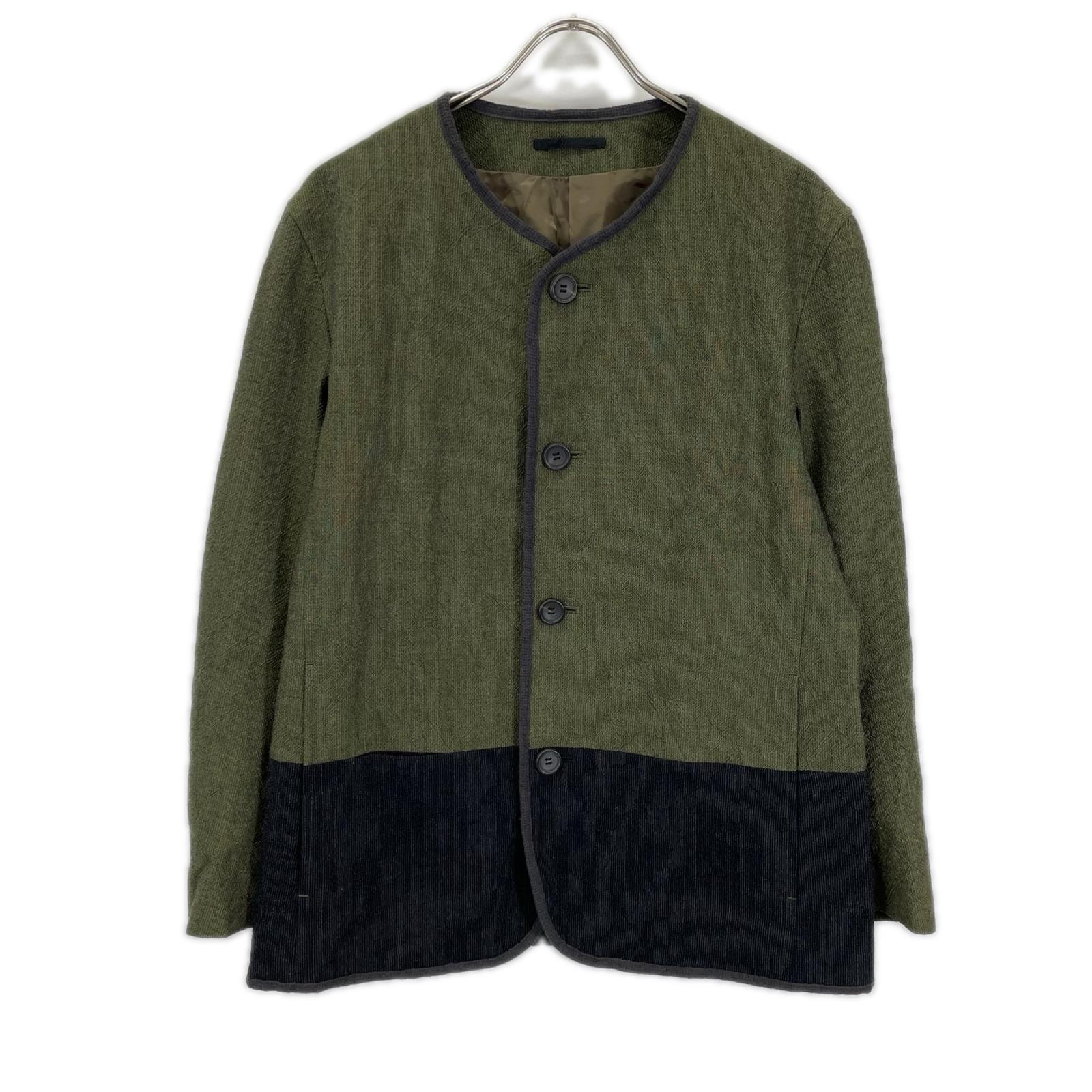 イッセイミヤケメン 14SS ME41FD079 カーキ ウール ノーカラー チロリアンジャケット 2