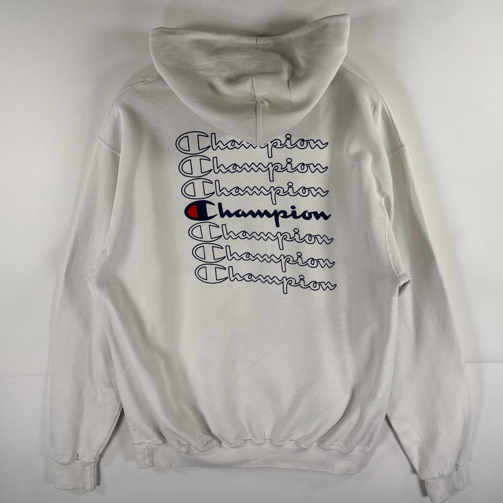古着 チャンピオン Champion パーカー スウェット フーディ プルオーバー バックプリントロゴ L  ホワイト メンズ