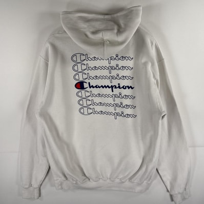 古着 チャンピオン Champion パーカー スウェット フーディ プルオーバー バックプリントロゴ L ホワイト メンズ