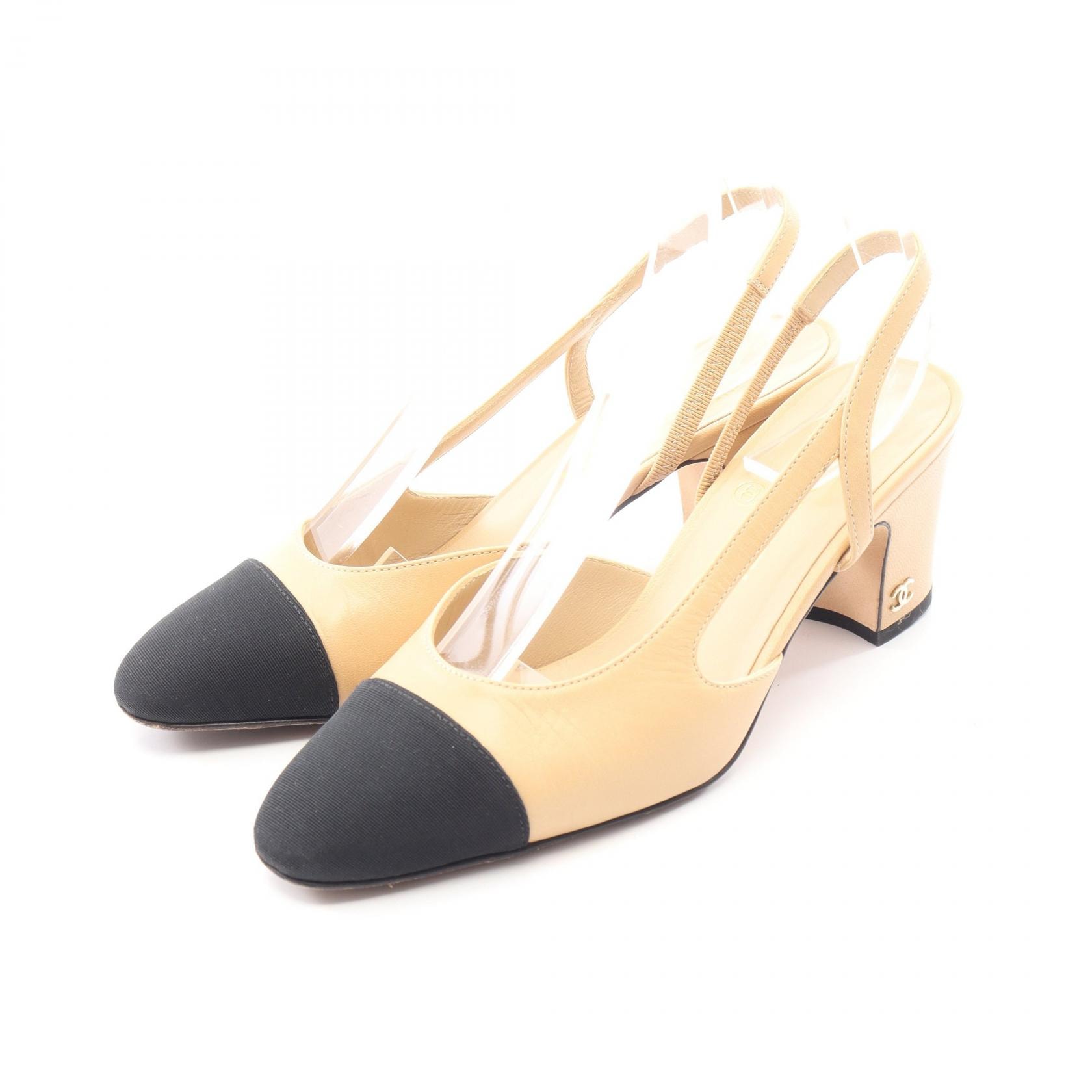 シャネル CHANEL スリングバック ココマーク サンダル 靴 レザー キャンバス レディース ベージュ系 / ブラック系 G31318 【中古】