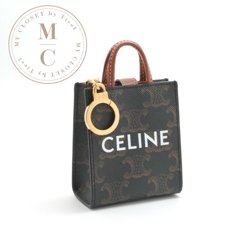 セリーヌ CELINE チャーム ブラウン ゴールド トリオンフキャンバス ロゴ マイクロ バーティカル カバ