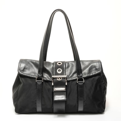 プラダ PRADA ナイロン レザー トライアングルロゴ バックル ショルダーバッグ【中古】