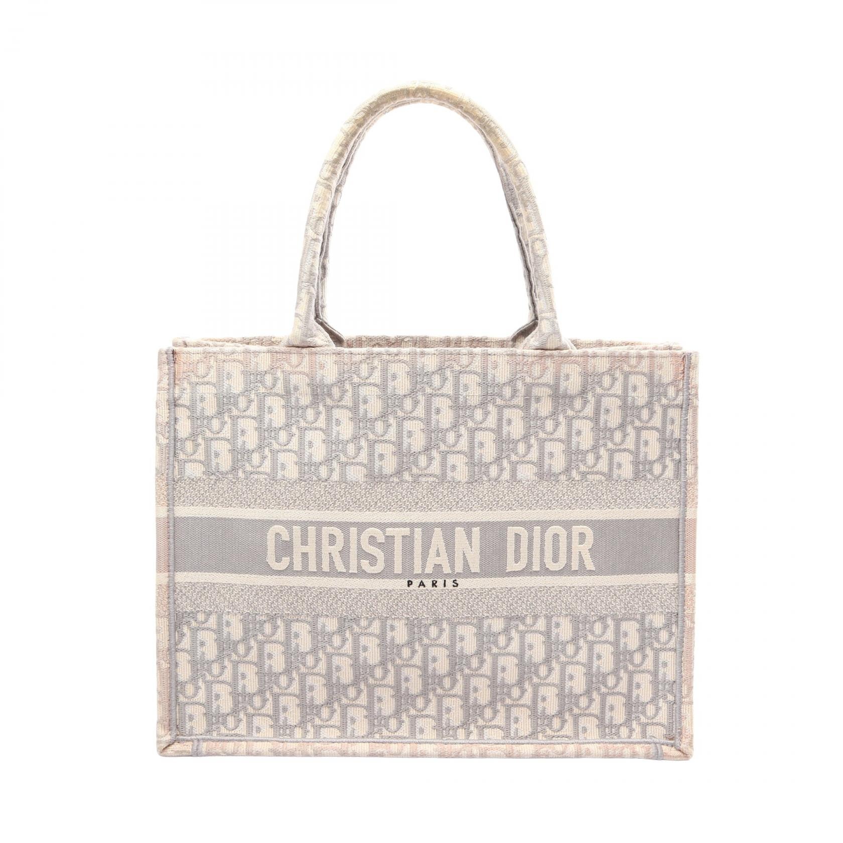 ディオール Dior BOOK TOTE ブックトート ミディアム オブリーク トートバッグ バッグ キャンパス レディース グレー系 / ホワイト系 【中古】