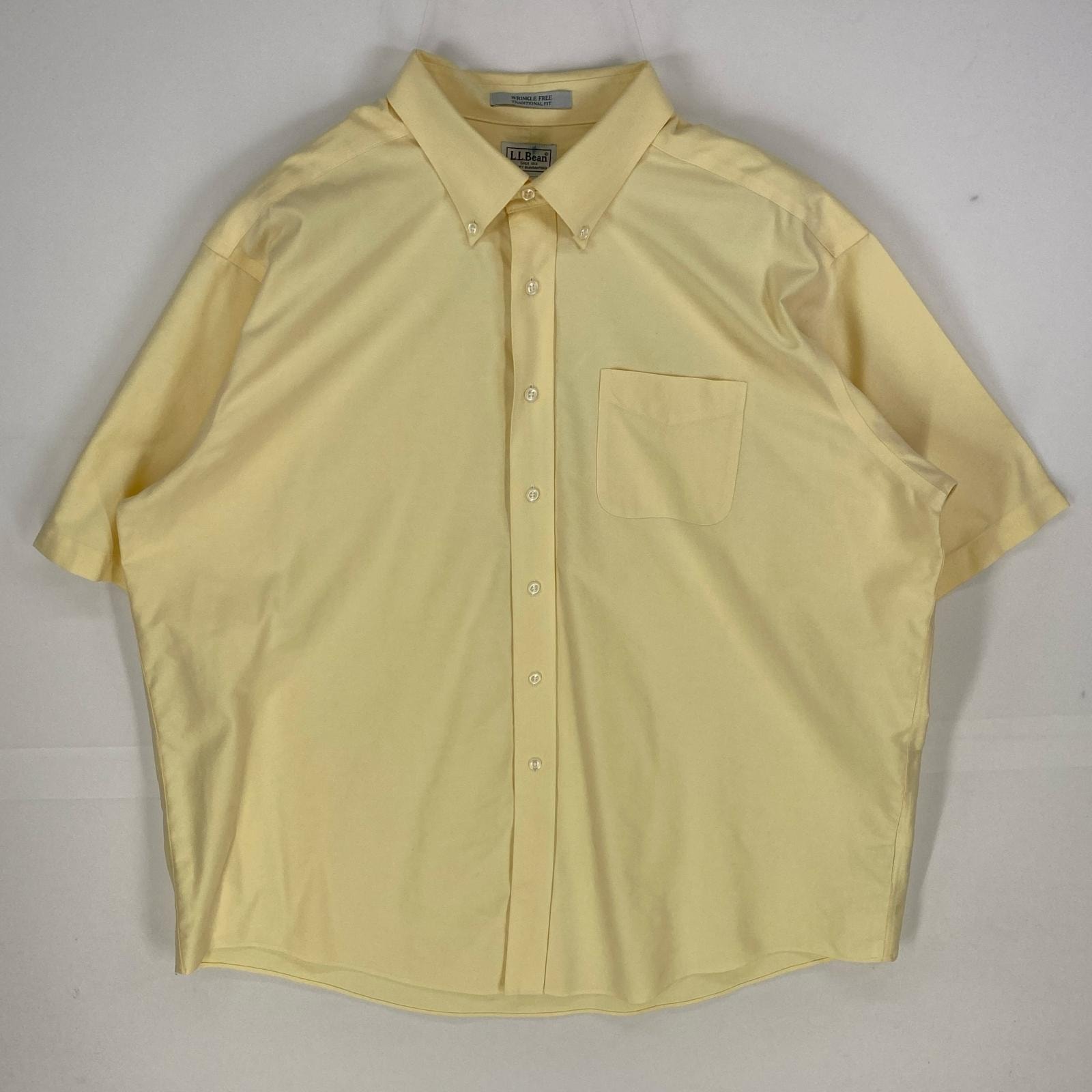 古着 エルエルビーン L.L.Bean 半袖シャツ ボタンダウン アウトドア 大きいサイズ 胸ポケット 2XL イエロー系 無地 メンズ