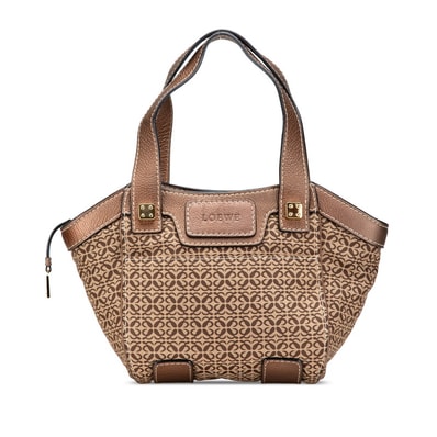 ロエベ ニューロードライン ハンドバッグ ベージュ ブラウン キャンバス レザー レディース LOEWE 中古