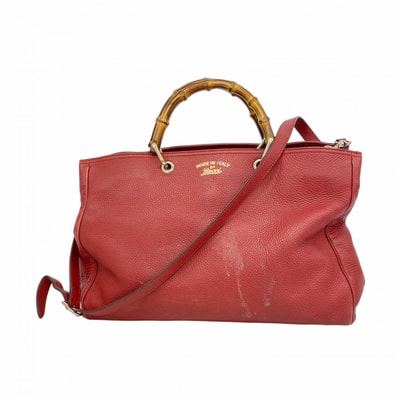 ★SALE【6cd5590-k】グッチ ハンドバッグ バンブー 323658 レザー レッド シャンパンゴールド金具 2wayバッグ【中古】レディース