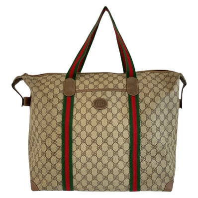 美品 GUCCI グッチ ヴィンテージ シェリーライン ベージュ GGスプリームキャンバス ボストンバッグ トートバッグ 603799 【中古】