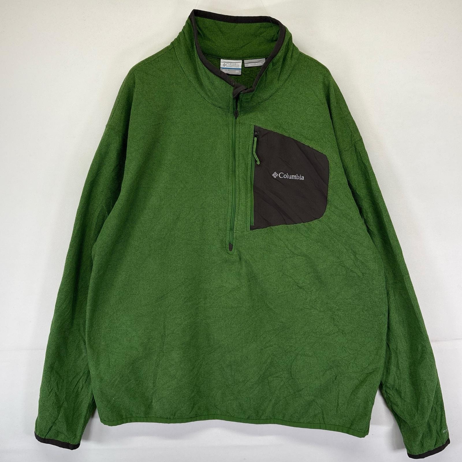 古着 コロンビア Columbia トレーナー ハーフジップ 胸ポケット フリース ワンポイント刺繍 アウトドア 2XL  グリーン系 メンズ