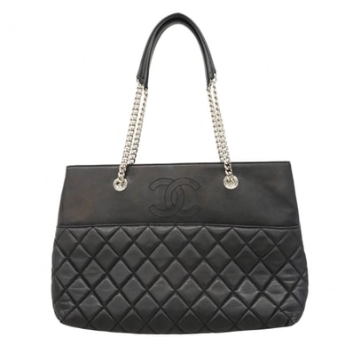 ★SALE【6db1709-k】シャネル チェーントート マトラッセ ラムスキン ブラック シルバー金具【中古】レディース