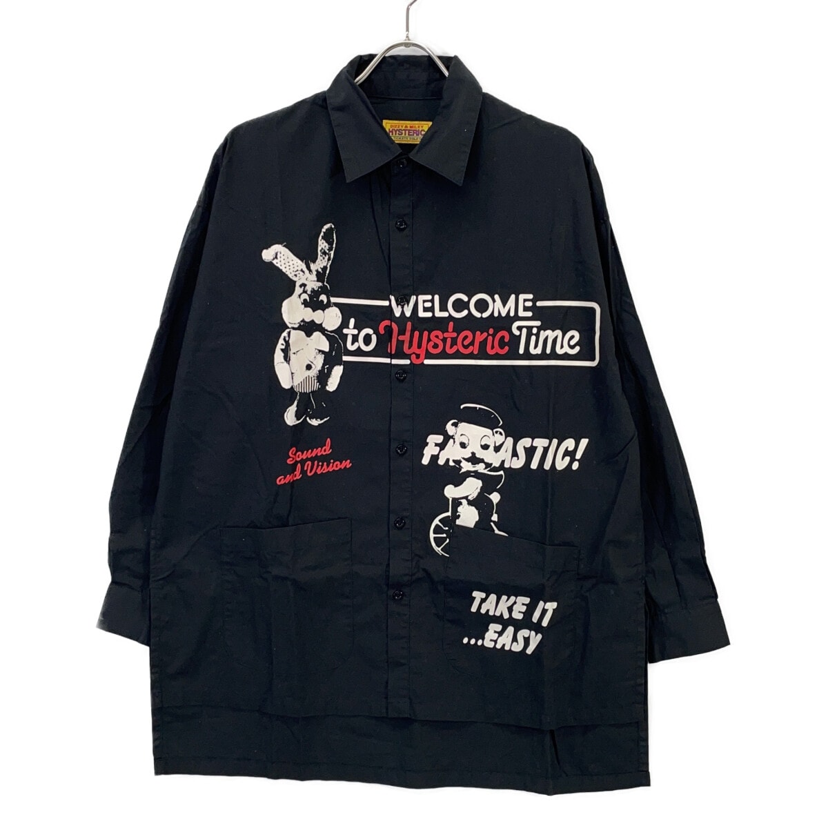 ヒステリックグラマー 01213AH06 ブラック WELCOME TO HYS TIME オーバーサイズシャツ F