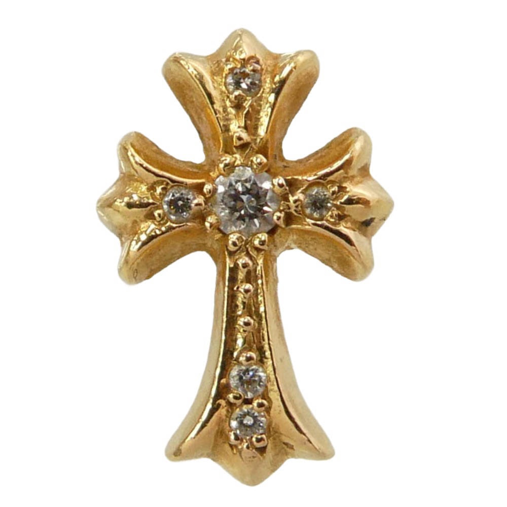 CHROME HEARTS クロムハーツ(原本無) 22K CH CRS 2 FAT P/DIA CHクロス ファットスタッド パヴェダイヤ ピアス ゴールド系【中古】