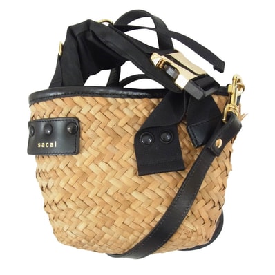 Sacai サカイ ショルダーバッグ 20SS woven style logo patch bucket bag ロゴレザーパッチ かごバッグ 2WAY マルシェ バッグ ブラック系【中古】