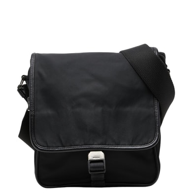 プラダ 三角ロゴプレート 斜めかけ ショルダーバッグ ブラック ナイロン メンズ PRADA 【中古】