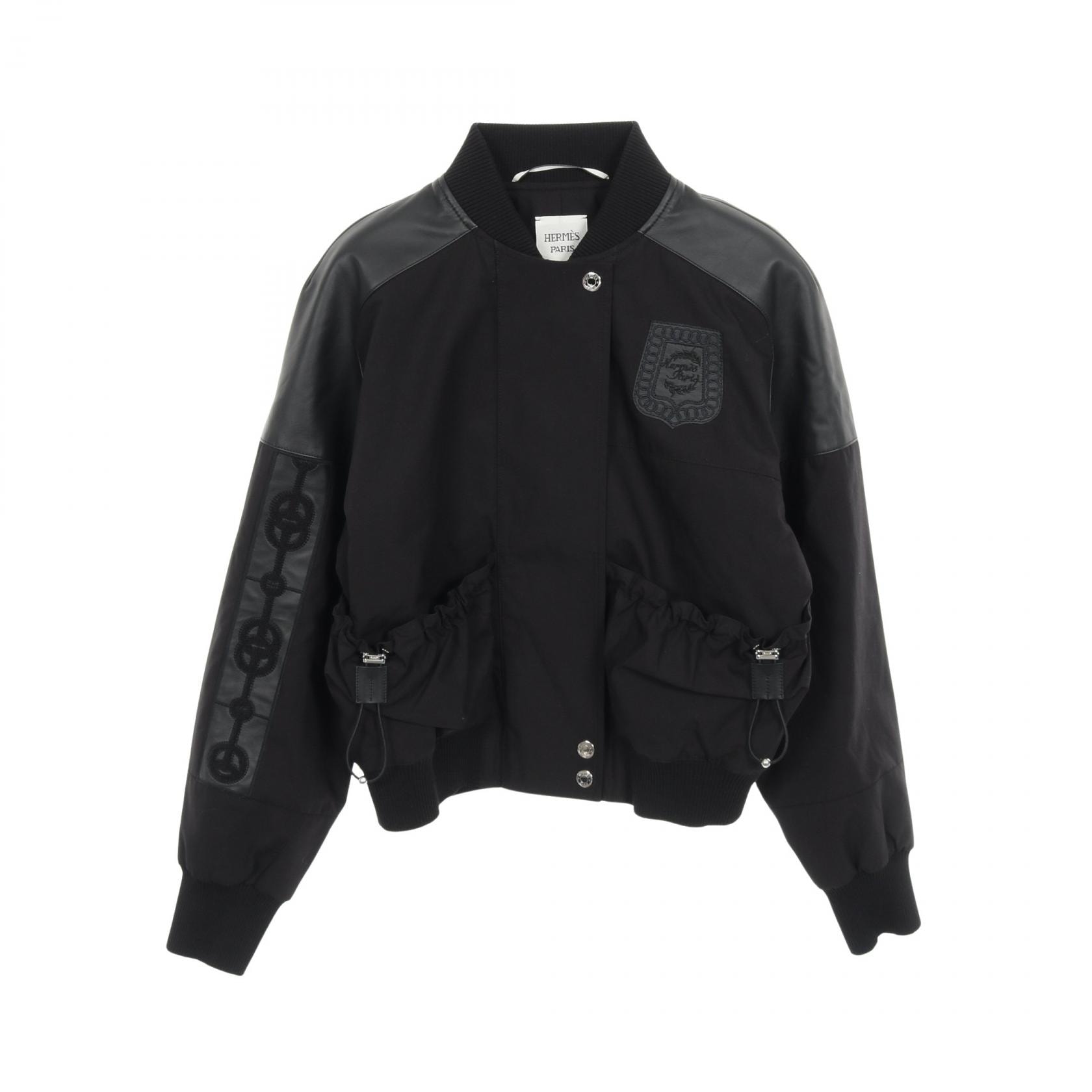 エルメス HERMES プレタ ブルゾン 衣料品 アウター レザー コットン レディース ブラック系 26-7113 【中古】