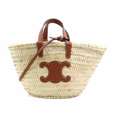 セリーヌ CELINE ハンドバッグ カゴバッグ トリオンフ パニエ ストロー/レザー ブラウン×ナチュラル レディース【中古】 h31578g