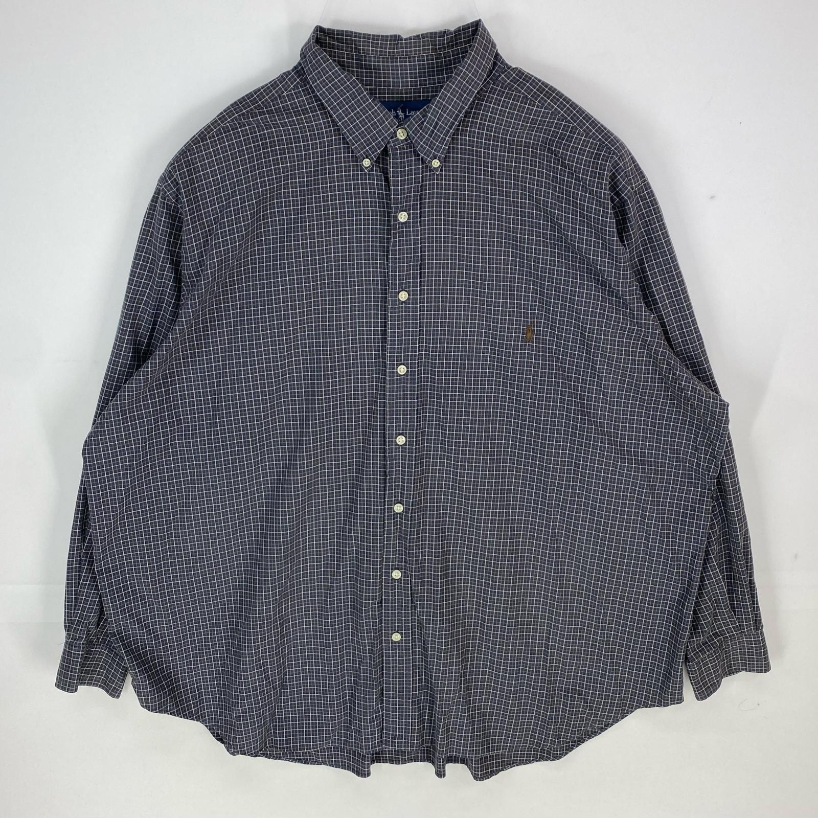 古着 90's/90年代 ラルフローレン RALPH LAUREN 長袖シャツ ワンポイントロゴ ボタンダウン 3XL  ブラウン系 チェック メンズ