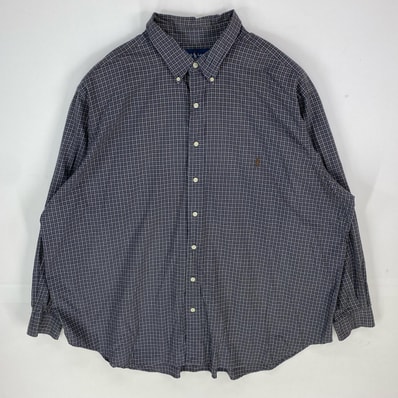 古着 90's/90年代 ラルフローレン RALPH LAUREN 長袖シャツ ワンポイントロゴ ボタンダウン 3XL ブラウン系 チェック メンズ